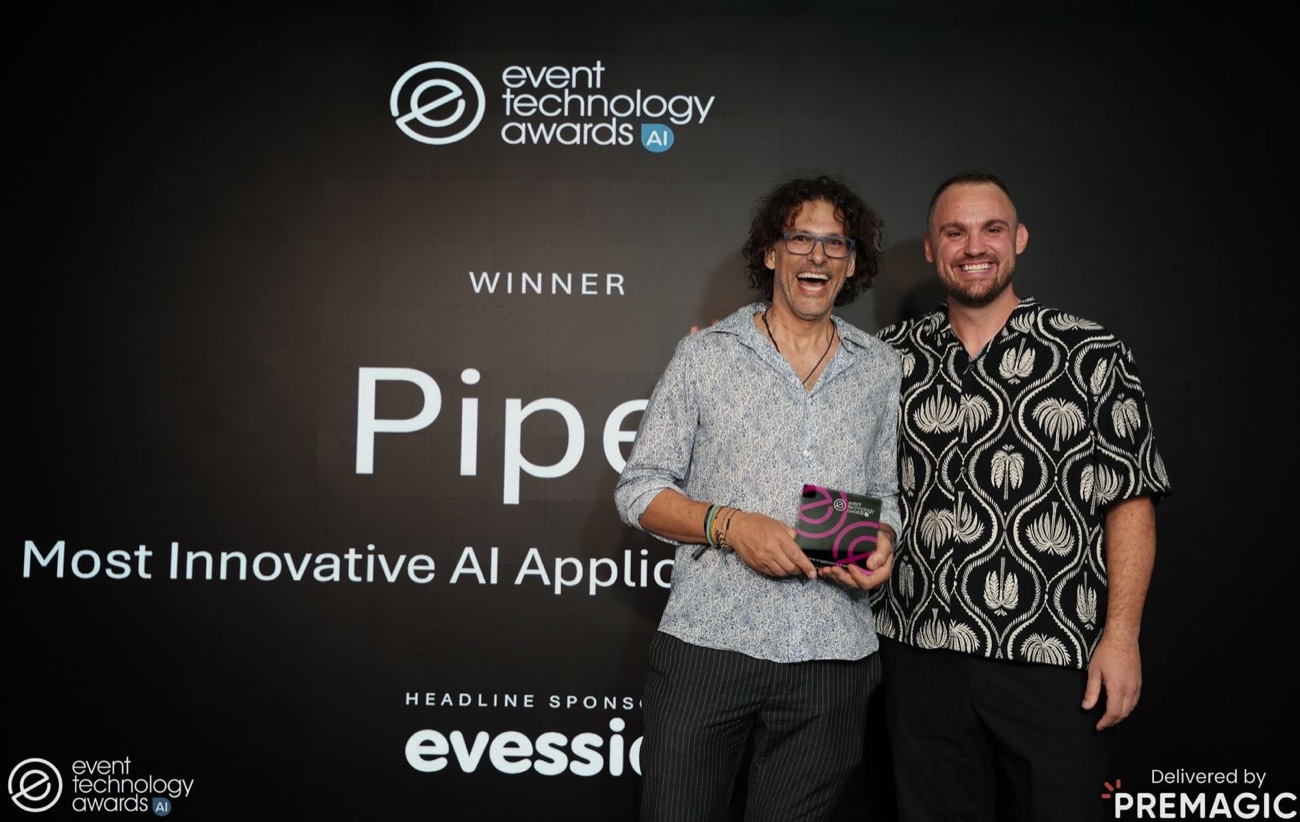 Piper founder Ethan Rosch accepting the Most Innovative AI Application award with Event Technology Awards founder Adam Perry